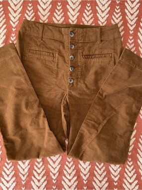Free People High-Rise Button Fly Cropped Corduroy Pants in Brown